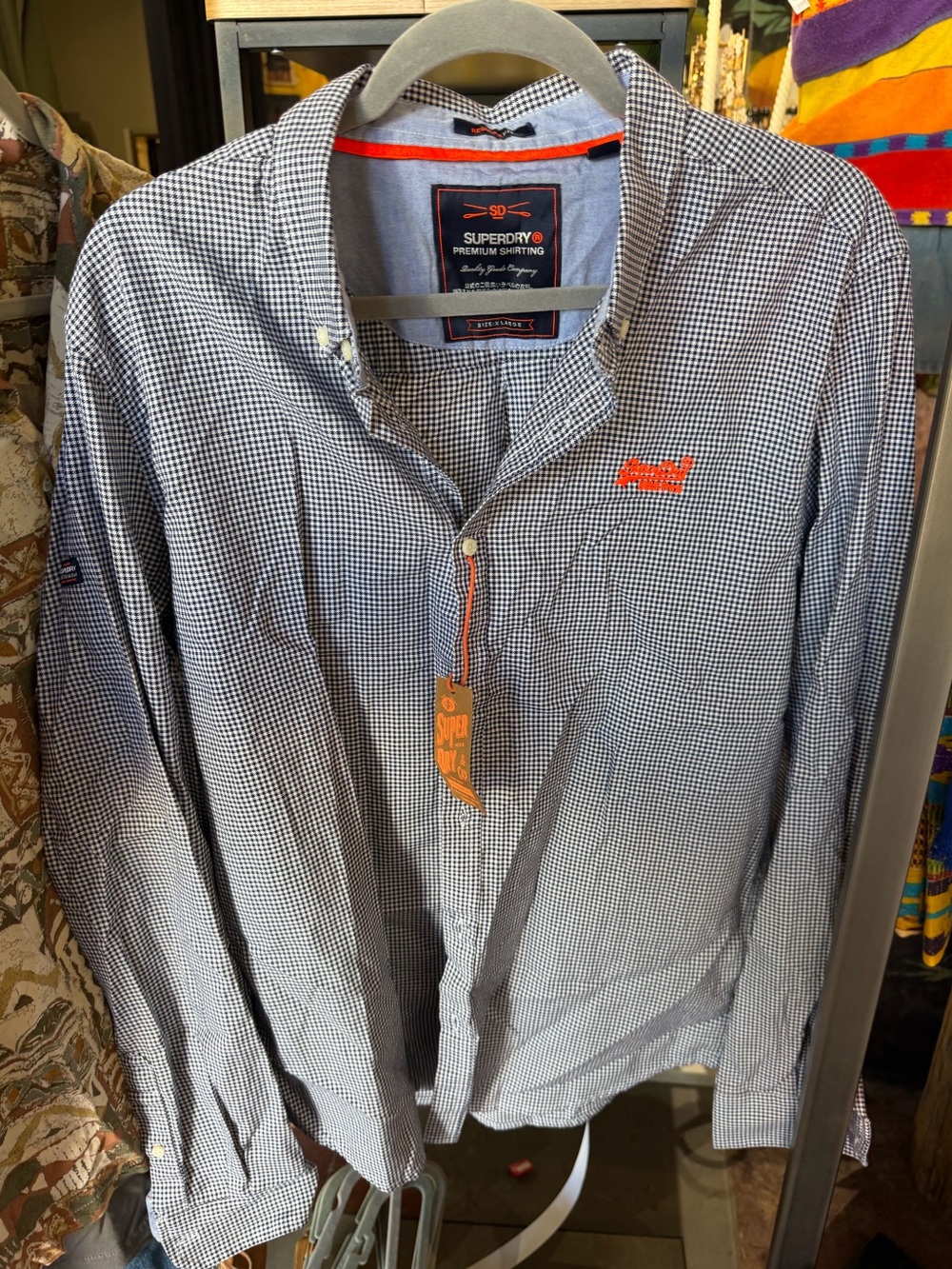 Superdry Navy and White Micro Check Button-Down Shirt